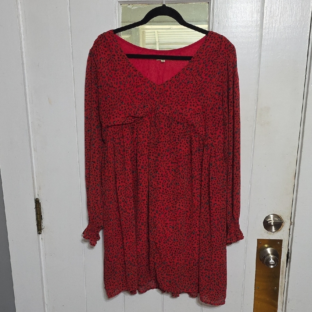 KORI America Womens Dress Red Gray Cheetah Print Semi Sheer‎ Lined Elastic Sz M